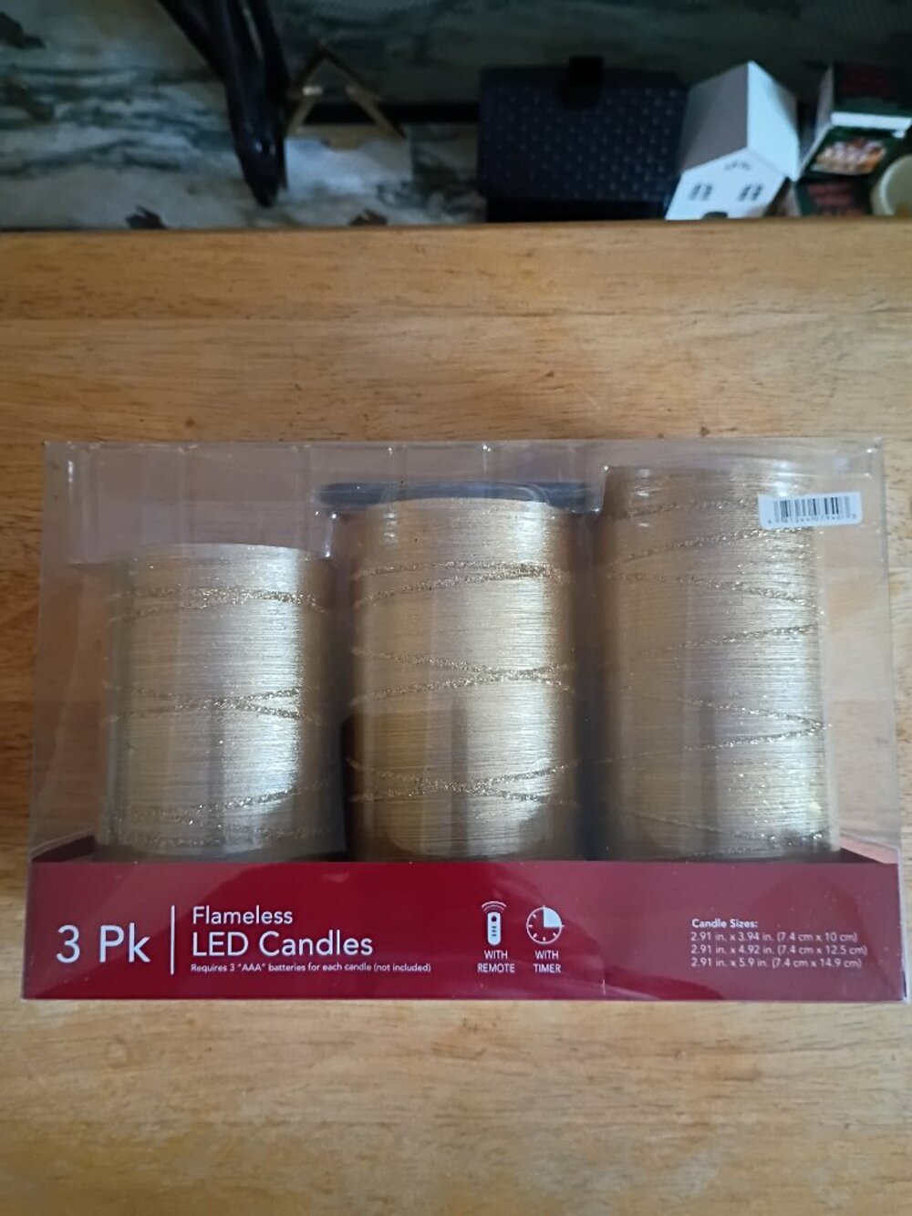 3-Pack Flameless LED Pillar Candles Gold Glitter Wire Textured with Remote & Tim